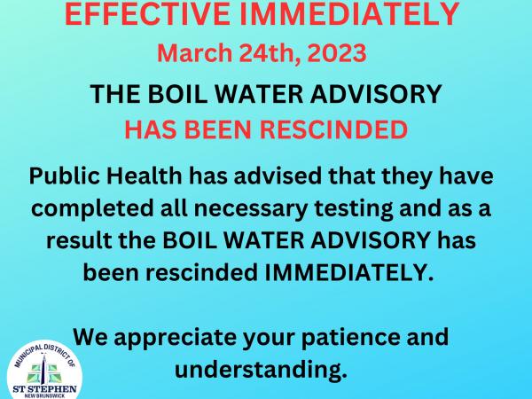 Boil Water advisory rescinded