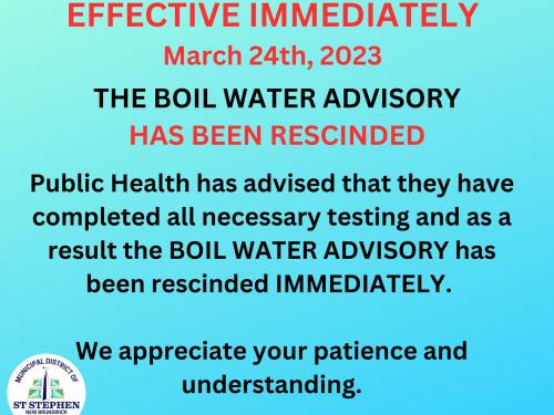 Boil Water advisory rescinded