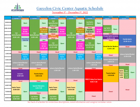 November 1 - December 1 Schedule, 2022