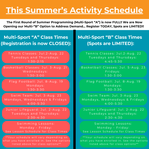 Multi-Sport Schedule "A" and "B" Option