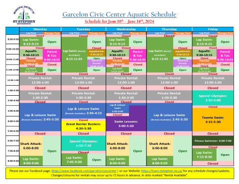 June 10-14, 2024 Aquatics Schedule