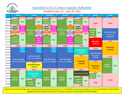 June 22-30, 2024 Aquatics Schedule