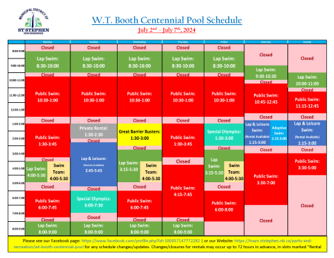 July 2-7 Swim Schedule - 2024